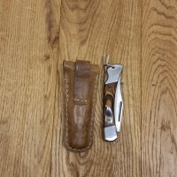 Немски сгъваем джобен нож острие 10 см Husqvarna кожен калъф, снимка 4 - Ножове - 44313073