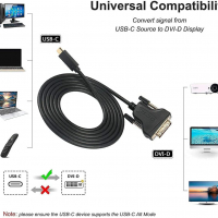 Benfei USB C към DVI кабел, [Thunderbolt 3] 24К позлатени конектори - 2 метра, снимка 3 - Кабели и адаптери - 36275533