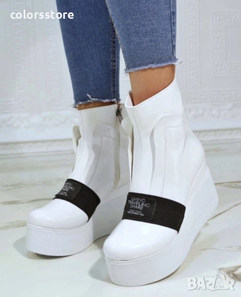 Боти на платформа - бял лак с бяло ходило - K135, снимка 1