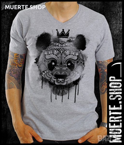 Сива тениска с щампа PANDA KING, снимка 1