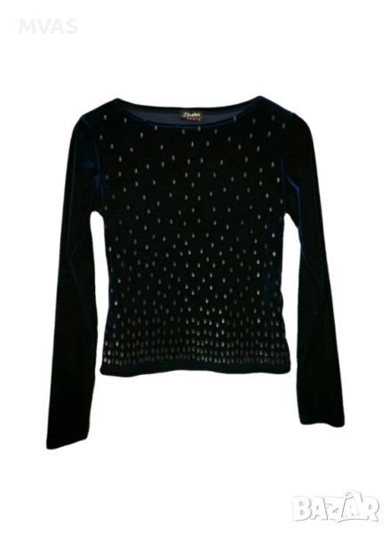 Нова дамска тъмно синя кадифена блуза с дълъг ръкав  S размер, снимка 1