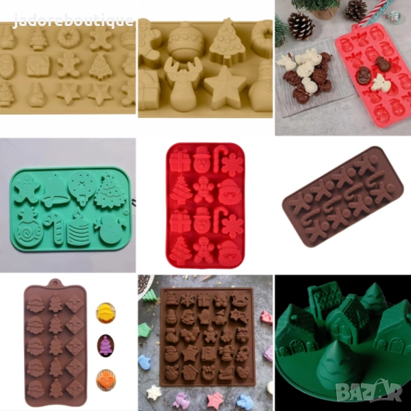 Силиконов молд Коледни фигурки различни видове за бонбони, свещи, гипсови отливки и други, снимка 1