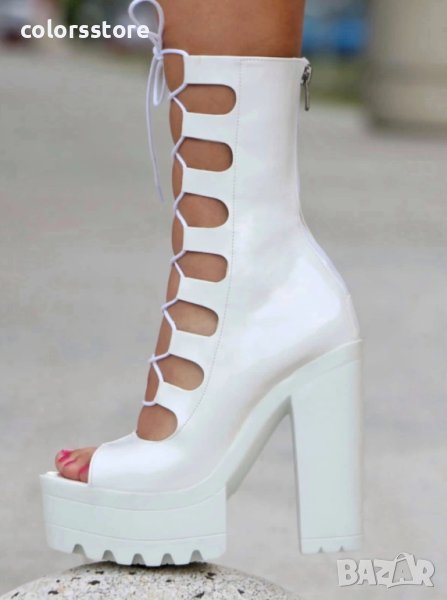 Летни боти на ток - бял лак - 101, снимка 1
