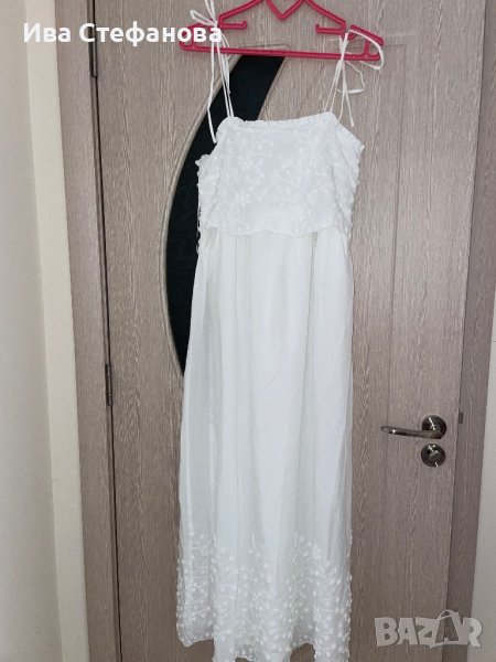 Нова бяла лятна парти коктейлна  елегантна дълга рокля декорация 3D 3Д  Reserved памук полиестер , снимка 1