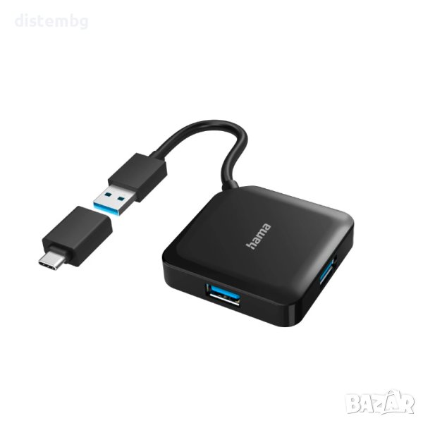 Hama USB Hub, 4 порта, USB 3.2 Gen 1, 5 Gbit/s, вкл. USB-C адаптер, снимка 1