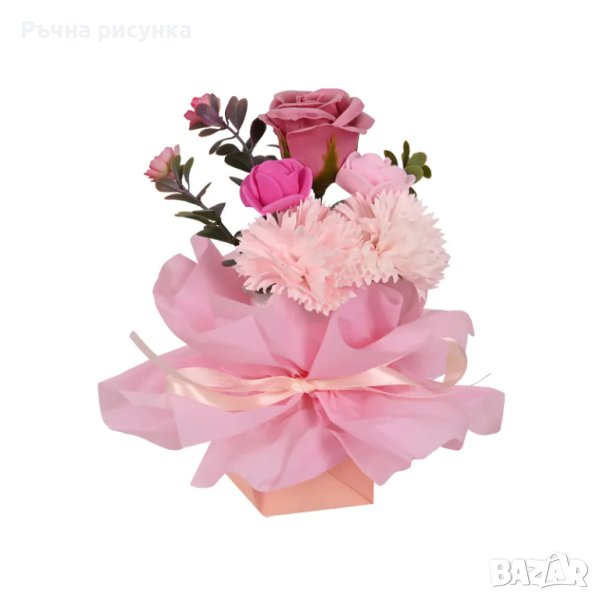 Луксозен букет от вечни цветя с декорация в подаръчна кутия., снимка 1