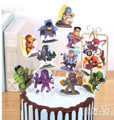Avengers Отмъстителите Капитан Америка Хълк картонени топери украса декор клечки за торта, снимка 1