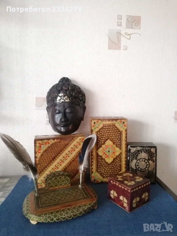 Стари дървени кутии и солница и маска, снимка 1