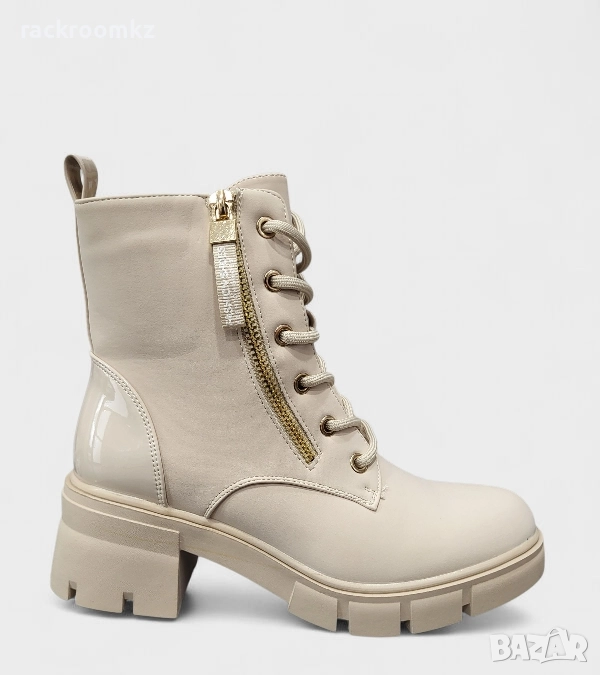Дамски боти с цип и връзки в бежово B4170-2 beige, снимка 1