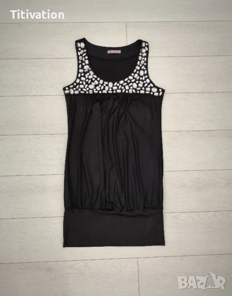 Черна рокля с камъни, снимка 1