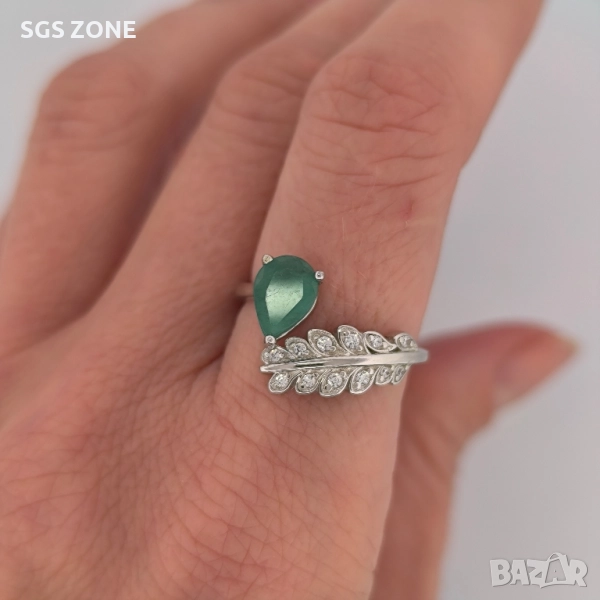 СРЕБЪРЕН ПРЪСТЕН С ИЗУМРУД ОТ ТАЙЛАНД, снимка 1