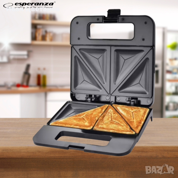 Тостер-сандвич Esperanza EKT010 Parmigiano, 1000W, триъгълник, Черен, 2 ГОДИНИ ГАРАНЦИЯ, снимка 1