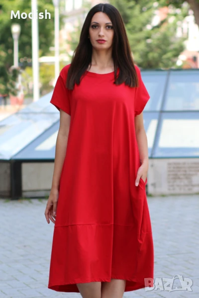 Дълга памучна едноцветна рокля 7045, снимка 1