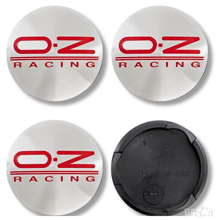 Комплект 4 бр капачки за джанти OZ Racing – 60 мм, Сребристи с червено лого, снимка 1
