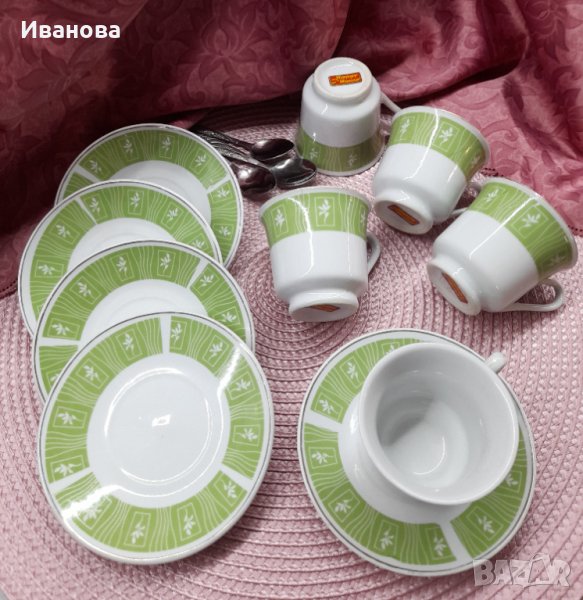 4 сетчета за късо кафе в бяло и зелено с ПоДаРъК пето сетче и лъжички, снимка 1