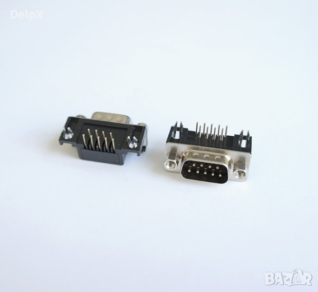 Букса ъглова за платков монтаж RS232 9pin(м), снимка 1