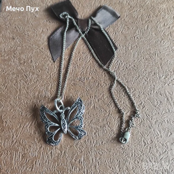 Сребърен синджир с висулка Пеперуда (318), снимка 1