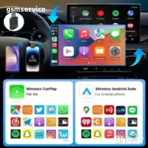  CarPlay/Android Auto CA03 Адаптер Безжичен – Dual-Band 2.4G/5.8GHz, Bluetooth 4.2, Plug & Play, Под, снимка 5 - Аксесоари и консумативи - 53738381