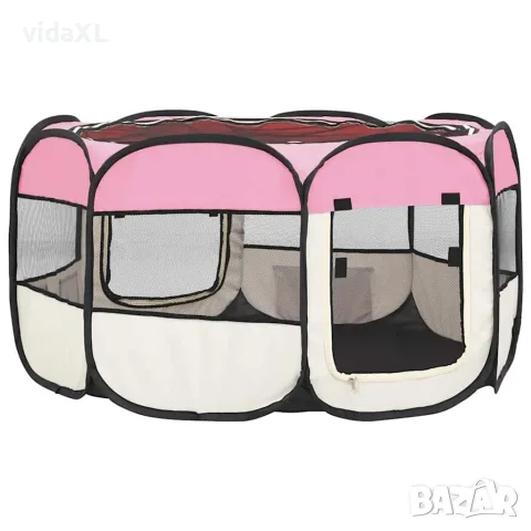 vidaXL Сгъваема кучешка кошара с чанта за носене розова 125x125x61 см, снимка 6 - За кучета - 56146246
