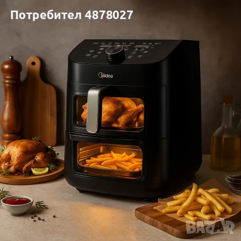 Еър Фрайър 2 в 1 - 11L - Midea MAD1100DADK - С две зони за готвене, 10 програми и 360° циркулация на, снимка 17 - Фритюрници - 55767636