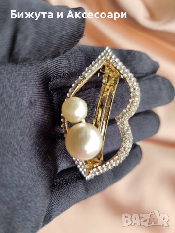 Официална метална шнола в златисто с кристали и перли и закопчаване с френски механизъм. , снимка 14 - Аксесоари за коса - 39300025