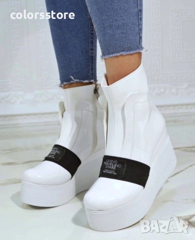 Боти на платформа - бял лак с бяло ходило - K135