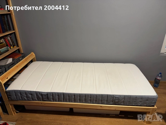 Единично легло с матрак от IKEA – сглобено, неизползвано, снимка 2 - Спални и легла - 53753252
