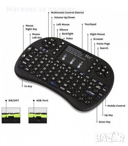 БЕЗЖИЧНИ КЛАВИАТУРА С ТЪЧПАД I8, МИНИ, ЧЕРНА - код 1963, снимка 3 - Клавиатури и мишки - 34235755