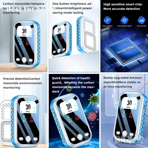 UPEVYLS Преносим детектор за въглероден оксид с голям цветен екран , снимка 7 - Други инструменти - 50642165