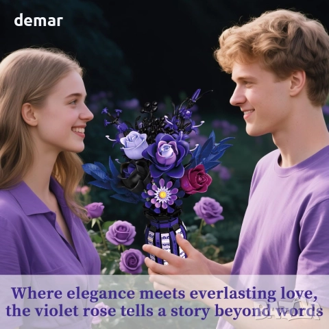 Комплект за сглобяване на букет от лилави рози, изкуствени цветя, подарък, снимка 5 - Декорация за дома - 51483100