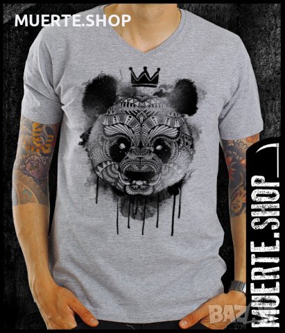 Сива тениска с щампа PANDA KING
