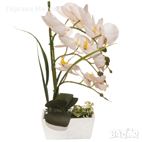 Изкуствена орхидея в бяла кашпа, 4 цвята, снимка 5 - Стайни растения - 53807053