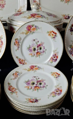 Винтидж порцеланов сервиз за хранене - Hermann Ohme, Silesia (1900–1920 г), снимка 2 - Сервизи - 53298089