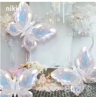 Бяла холограмна голяма пеперуда голям фолио фолиев балон украса декор парти рожден ден, снимка 2 - Други - 47477198