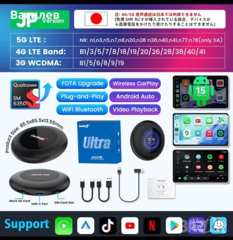 Carlinkit 5G LTE Tbox Ultra 3 Android TV, снимка 4 - Плейъри, домашно кино, прожектори - 55966105
