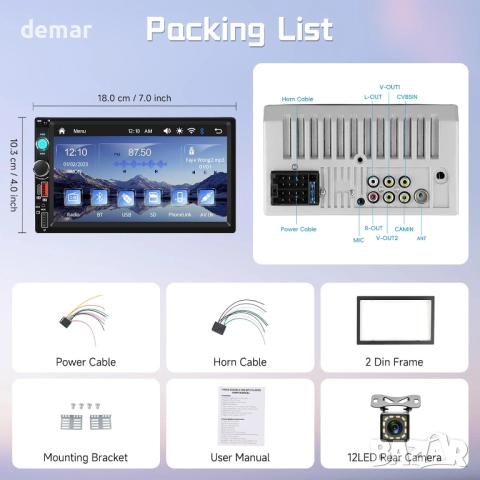 Rimoody Двудиново безжично Carplay/Android Auto автомобилно стерео, 7", снимка 7 - Аксесоари и консумативи - 52669369