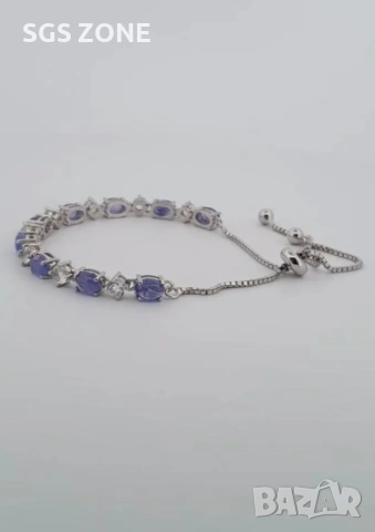 Нежна сребърна гривна с танзанит от Тайланд, снимка 7 - Гривни - 53455055