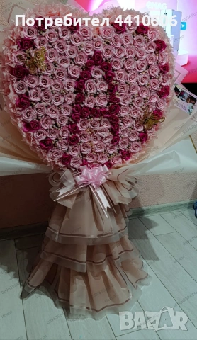 Ръчно изработен букет, сърцевиден шедьовър от 139 сапунени рози , снимка 4 - Други - 53658128