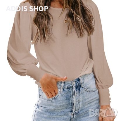 Модна дамска ежедневна блуза с буф ръкав, 5цвята - 023, снимка 2 - Блузи с дълъг ръкав и пуловери - 39386633