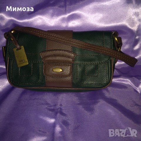 MING Тъмно зелена кожена чанта с кафяво, снимка 3 - Чанти - 34620765