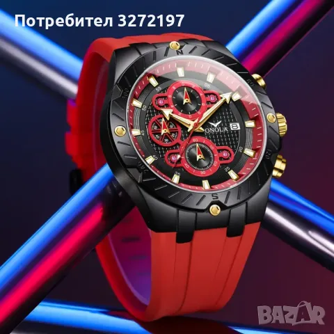 ONOLA кварцов часовник,хронограф,дата,водоустойчив,силиконова каишка, снимка 5 - Мъжки - 48031659