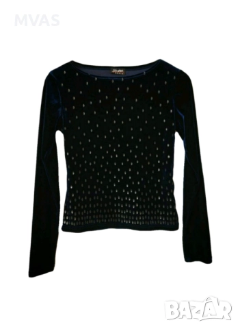 Нова дамска тъмно синя кадифена блуза с дълъг ръкав  S размер