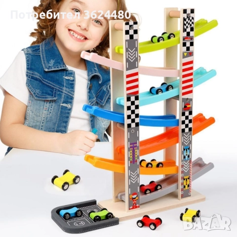 Дървена писта с колички за спускане на 7 нива , снимка 6 - Коли, камиони, мотори, писти - 52774019