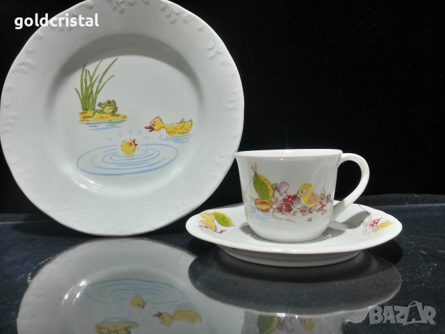 Стар български порцелан детски комплект за хранене 