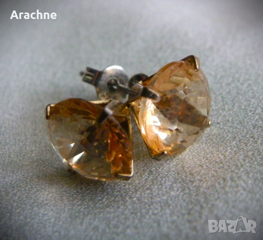 Обици с големи цитрини, сребро и позлата, снимка 3 - Обеци - 30372113