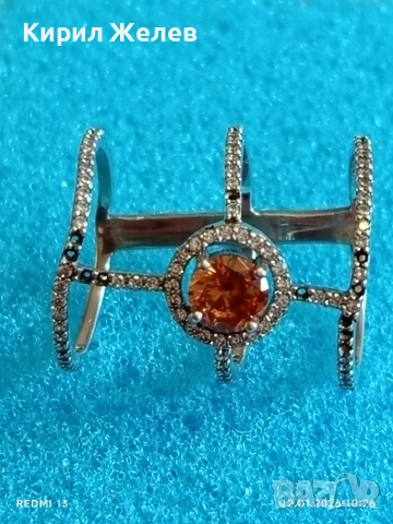 Уникален триредов сребърен пръстен украсен с кристали и Сапфир Арт бижу 51988, снимка 5 - Пръстени - 53069880