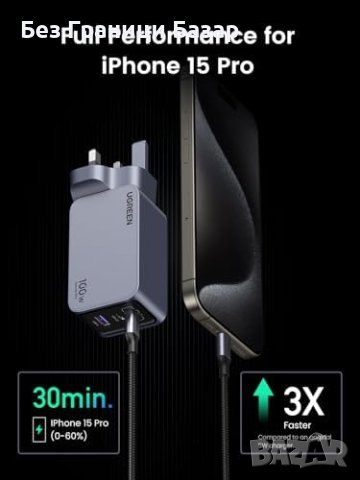Ново бързо зарядно UGREEN Nexode Pro - 100W USB C за MacBook/iPhone/Galaxy, снимка 6 - Аксесоари за Apple - 44208876