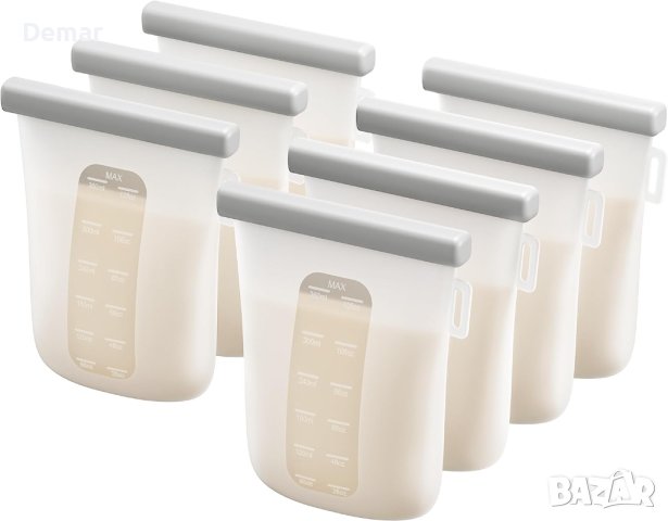 Силиконови торбички за съхранение на кърма многократна употреба 7 бр.