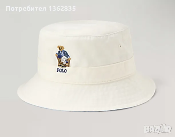 НОВА оригинална мъжка бяла шапка идиотка / bucket hat POLO RALPH LAUREN размер L / XL / 61 см от САЩ
