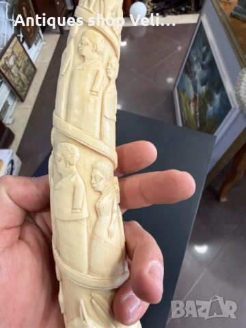 Резбована африканска скулптура от кост №7940, снимка 5 - Други ценни предмети - 53810133